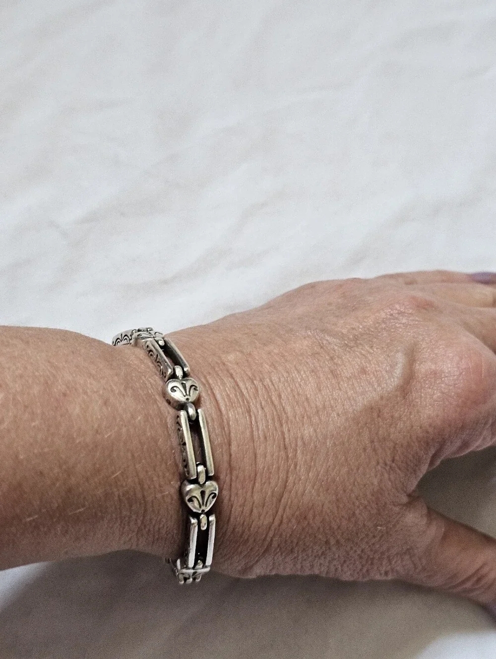 Brighton Pompeii Hearts Scrolled Bar Link Silver-Tone Bracelet